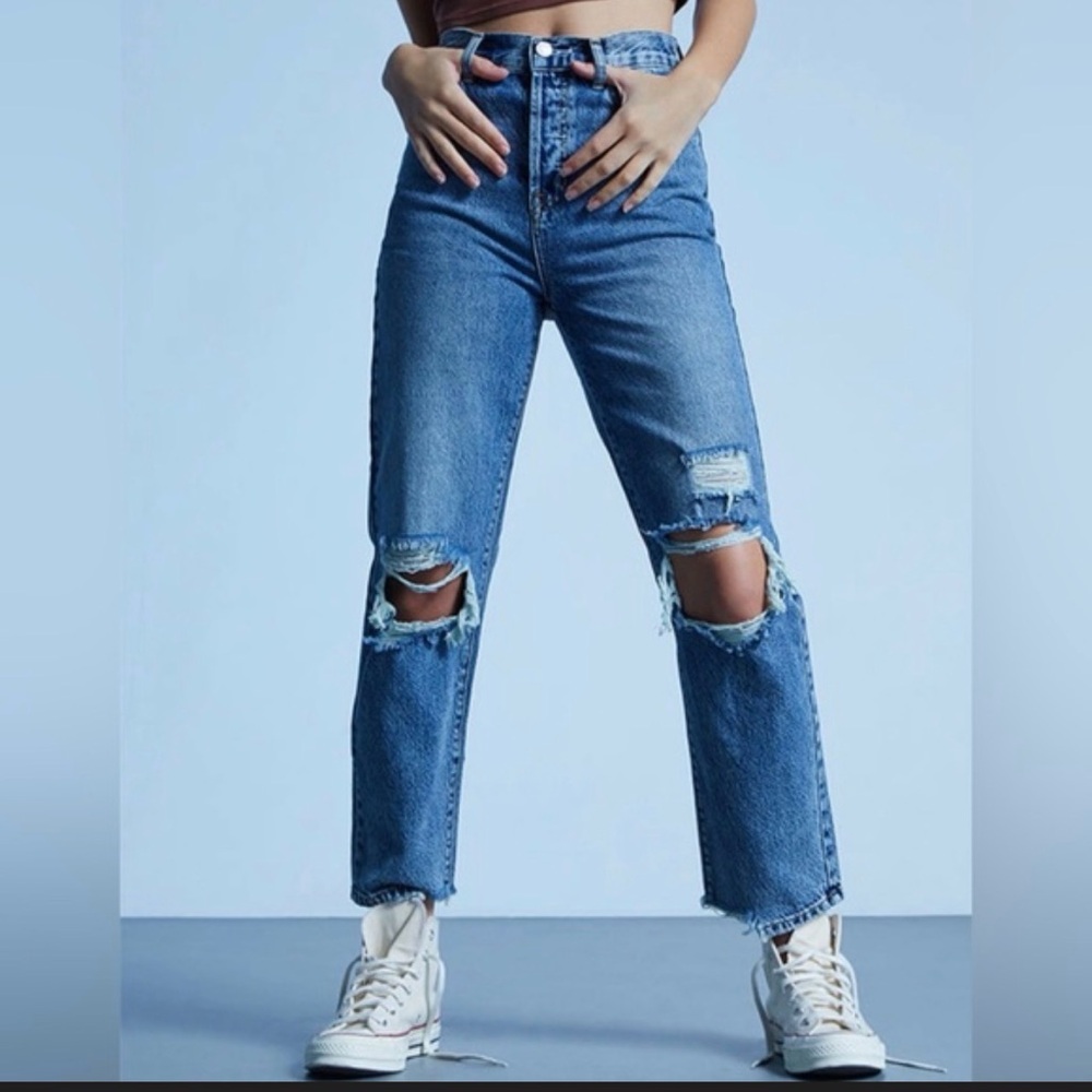 Pacsun Eco Medium Blue Distressed High Waisted Straight Leg Jeans Size 27